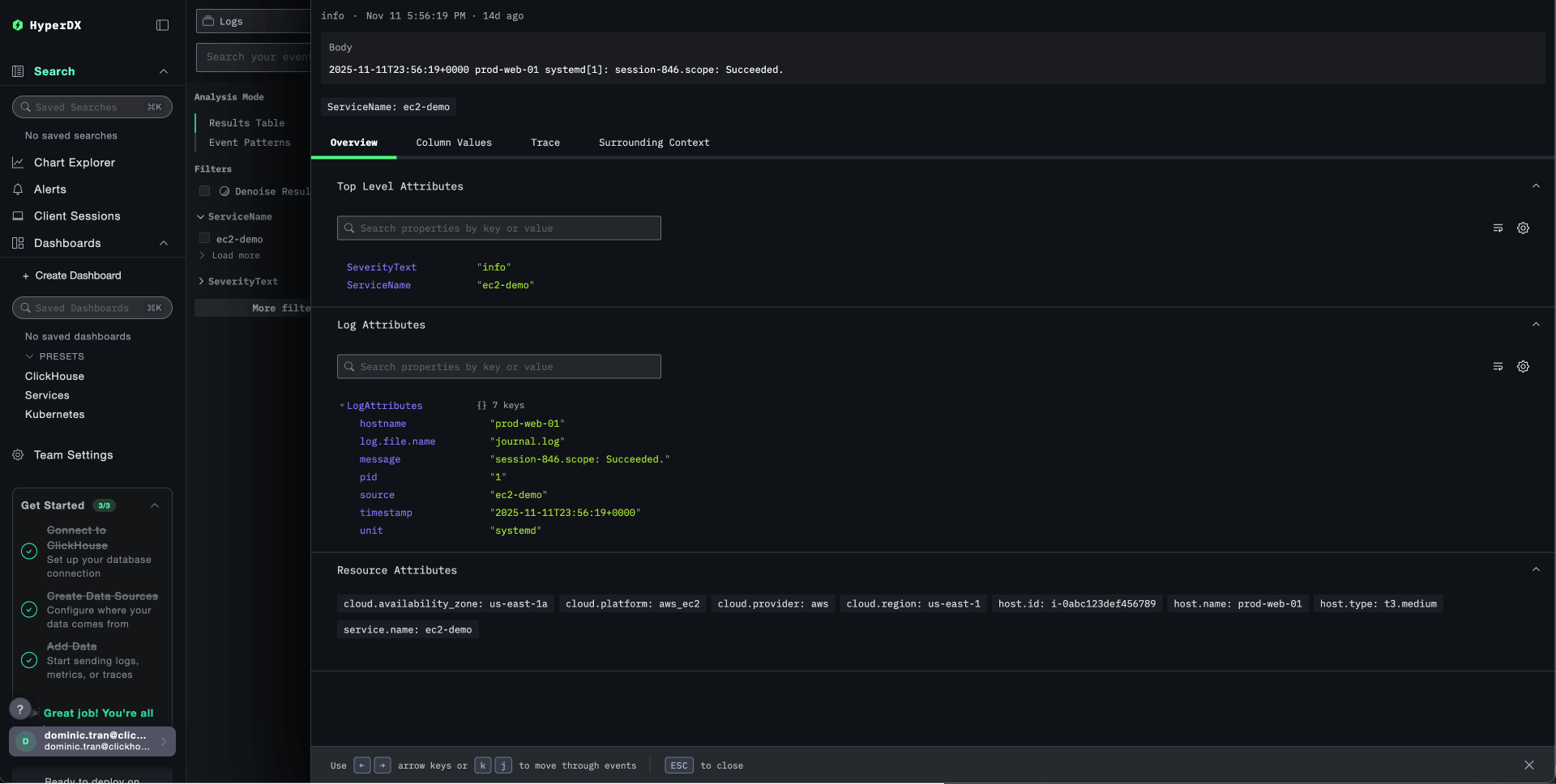 EC2 log detail with metadata