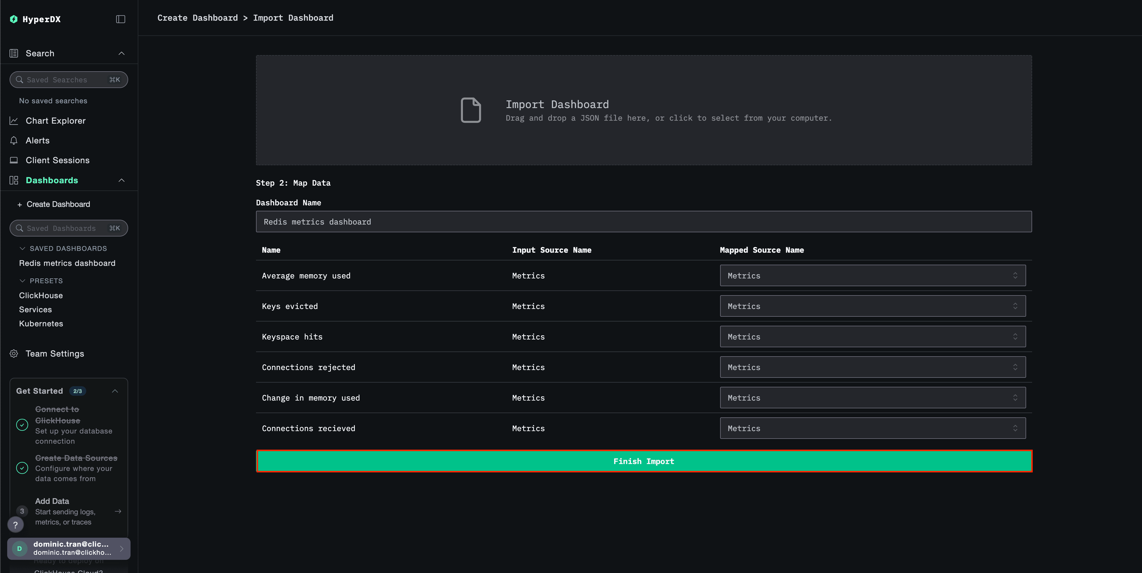Finish import dialog