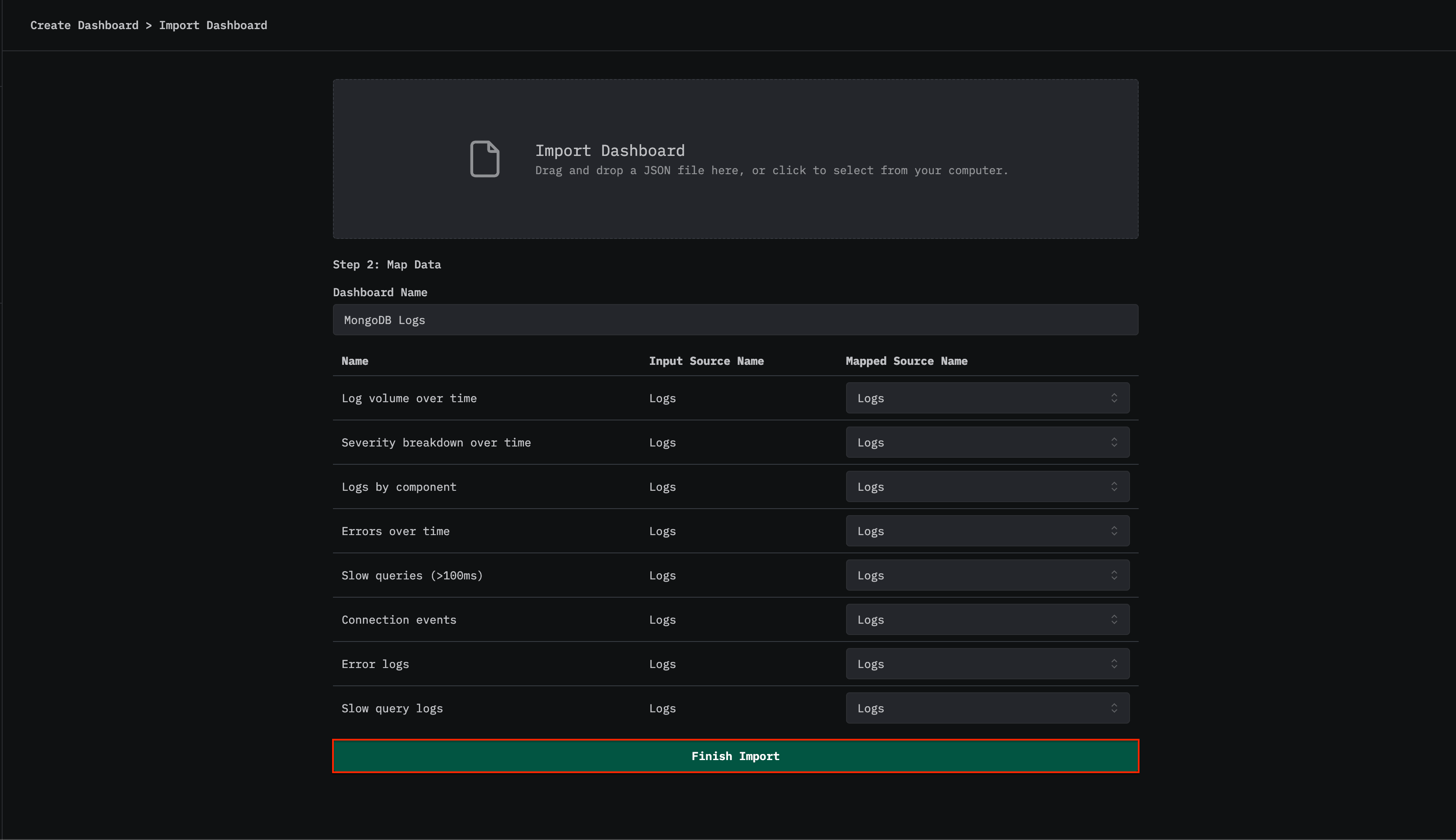 Finish importing MongoDB logs dashboard