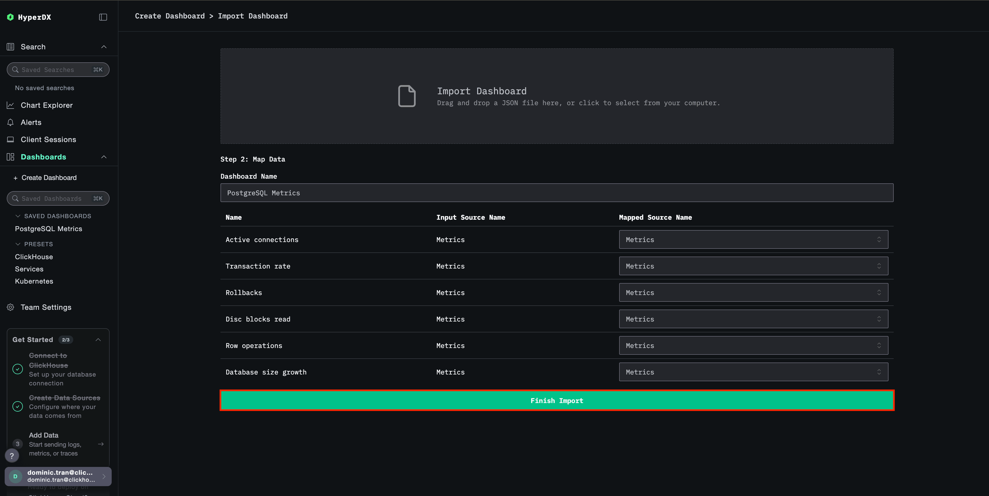 Finish import dialog