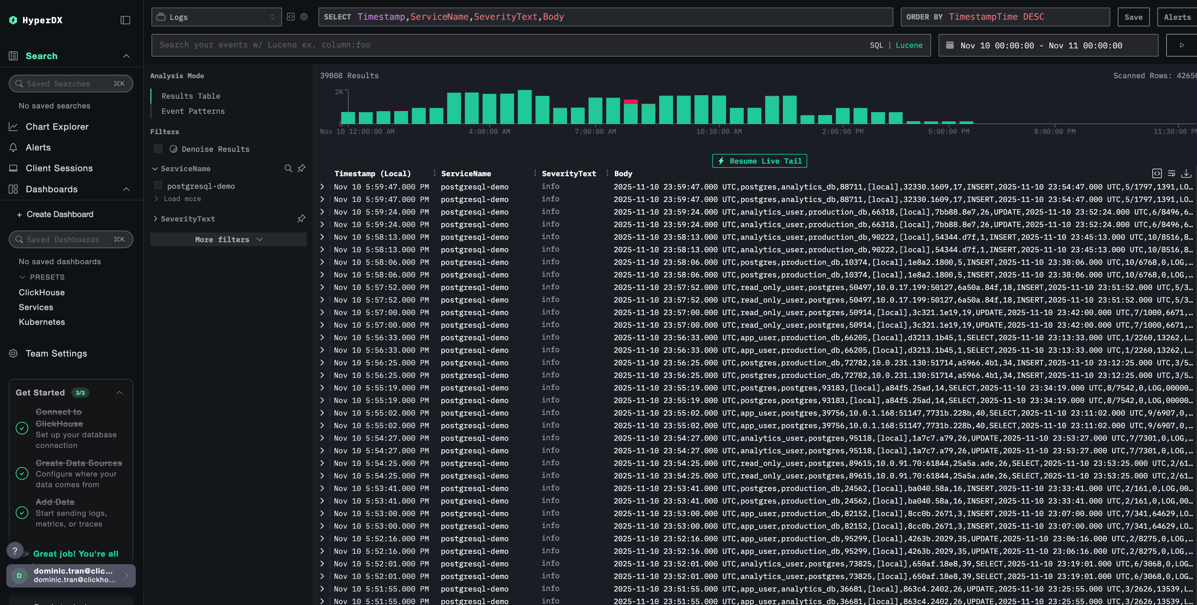 Logs search view