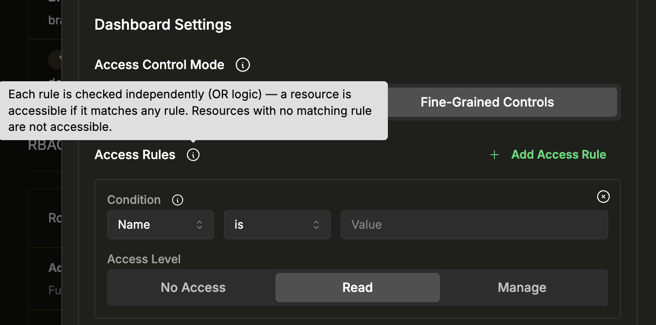 Access rules with OR logic tooltip
