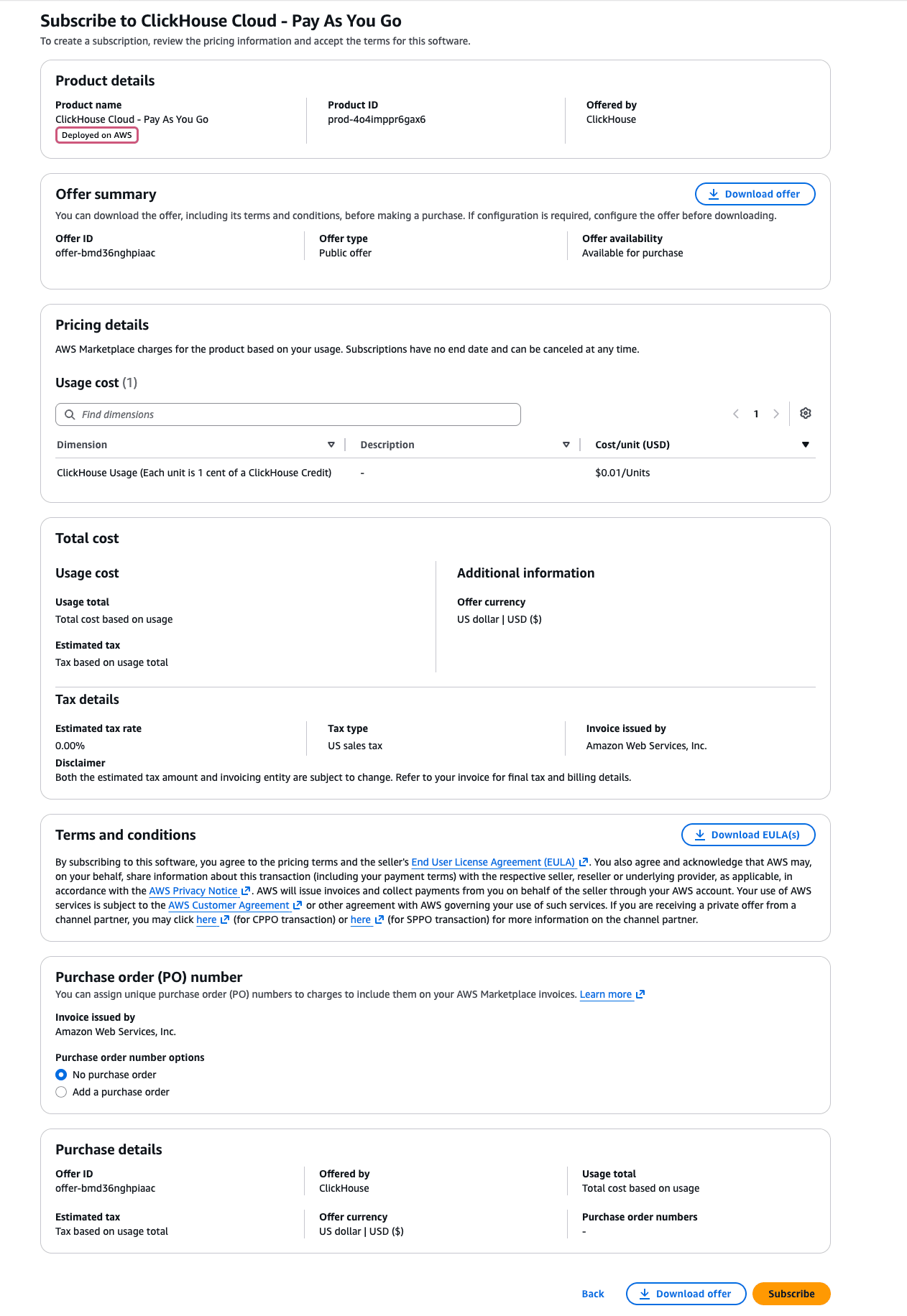 AWS Marketplace subscribe