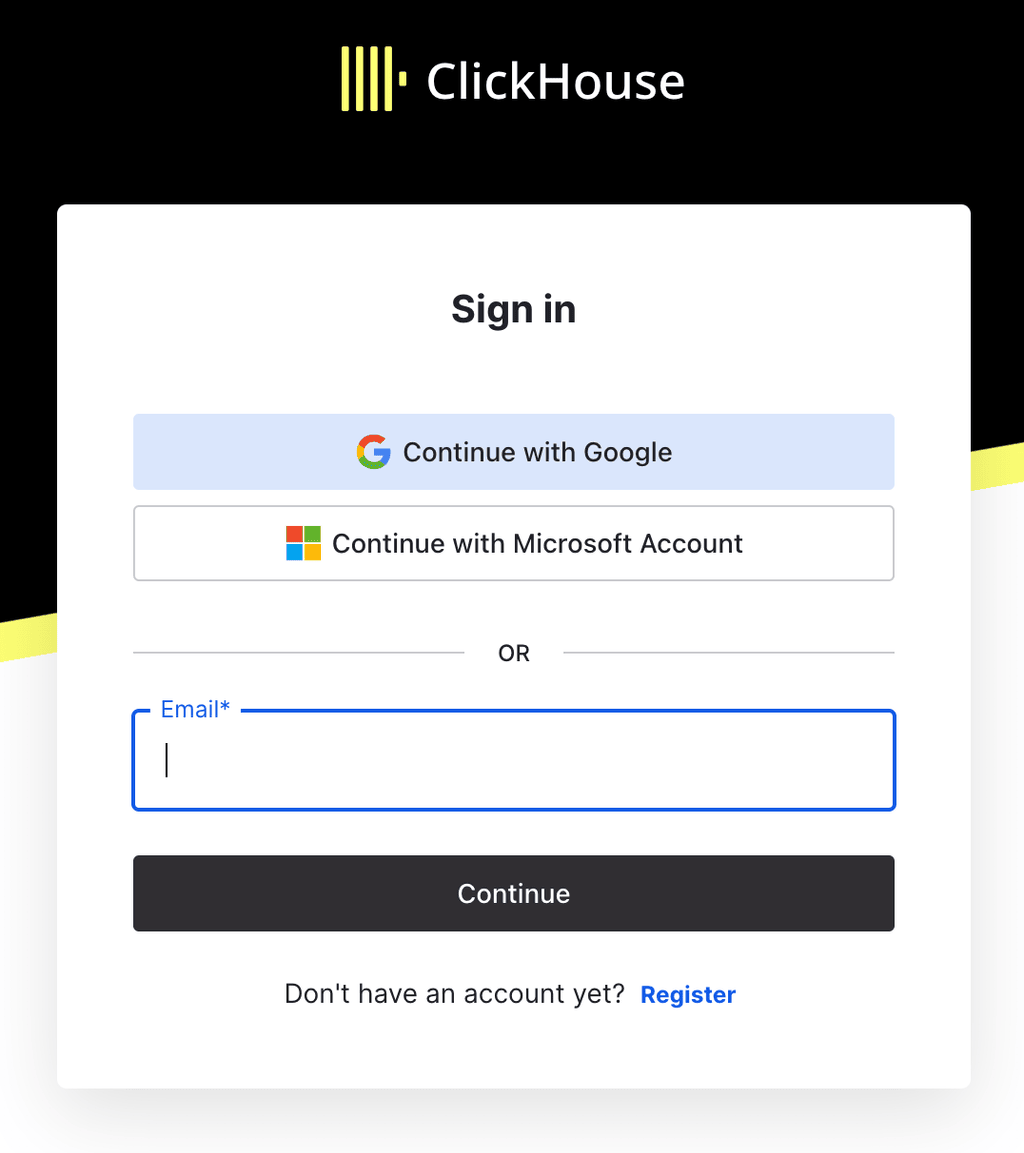 ClickHouse Cloud sign-up