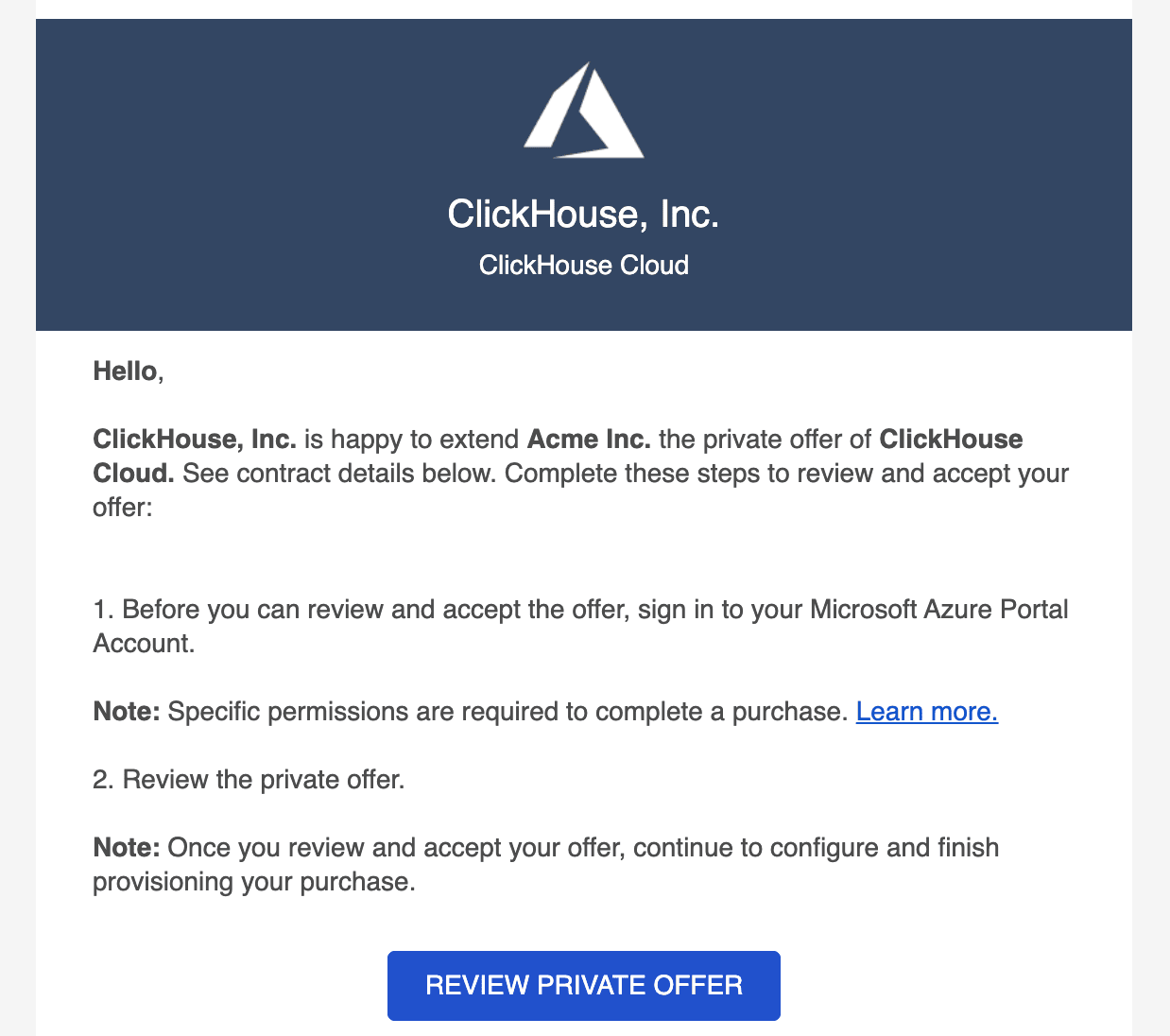 Azure Marketplace private offer email