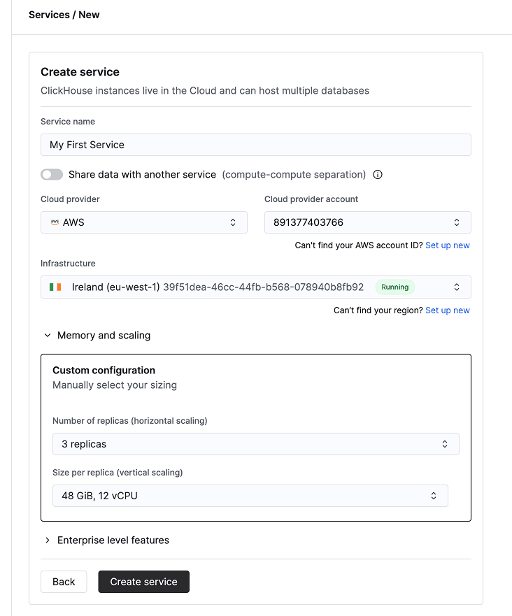 BYOC create new service