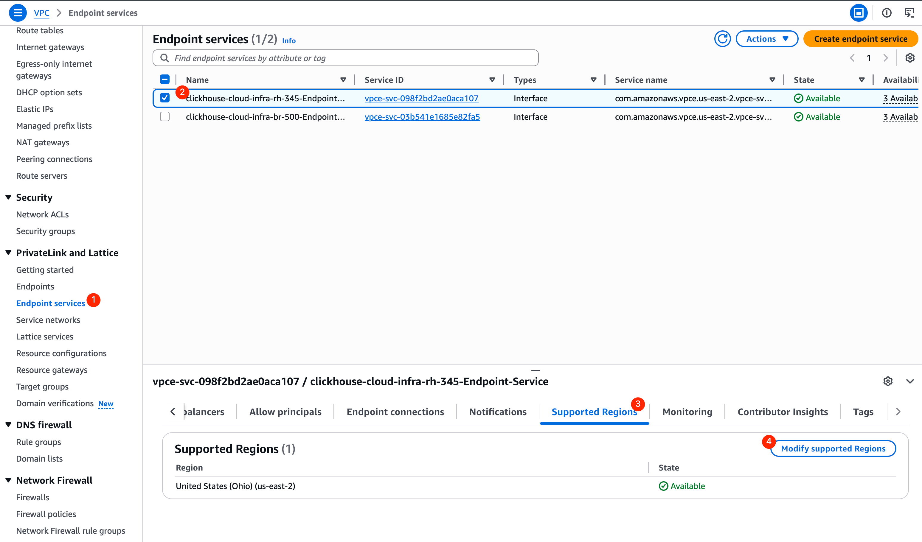 AWS PrivateLink Cross Region Endpoint Settings
