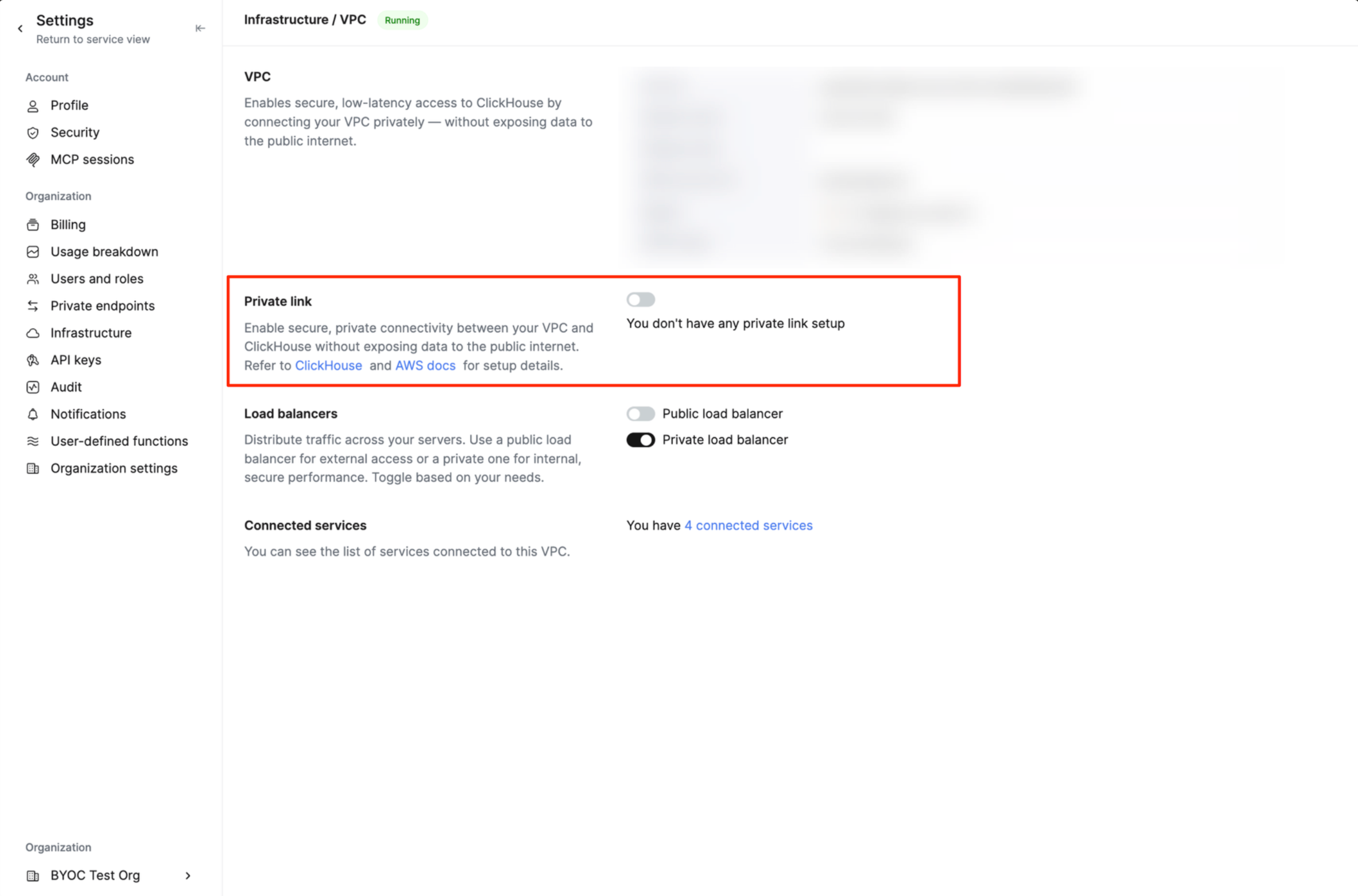 BYOC PrivateLink Enable