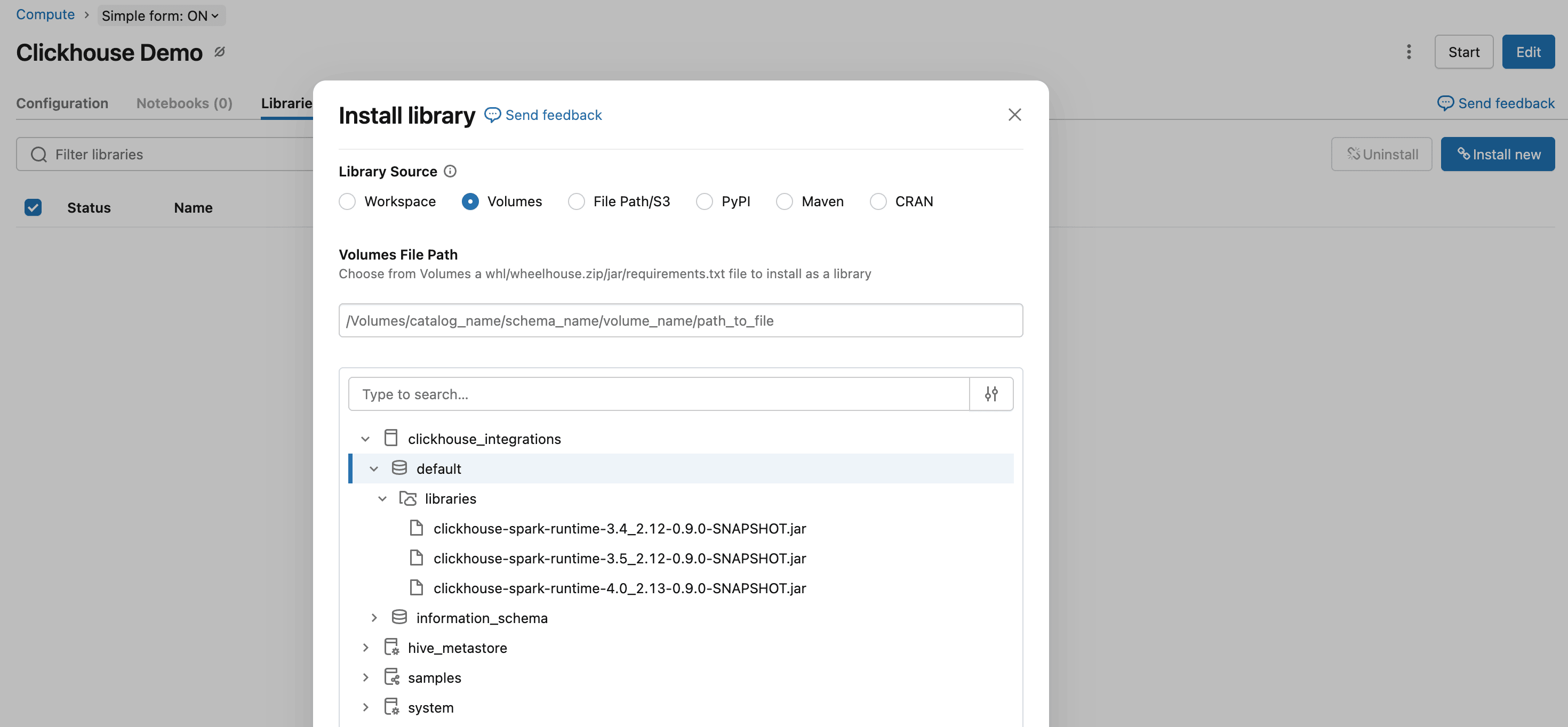 Installing library from workspace volume