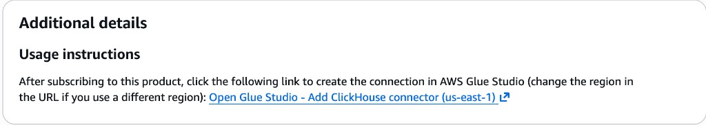 AWS Marketplace usage instructions for ClickHouse Glue connector