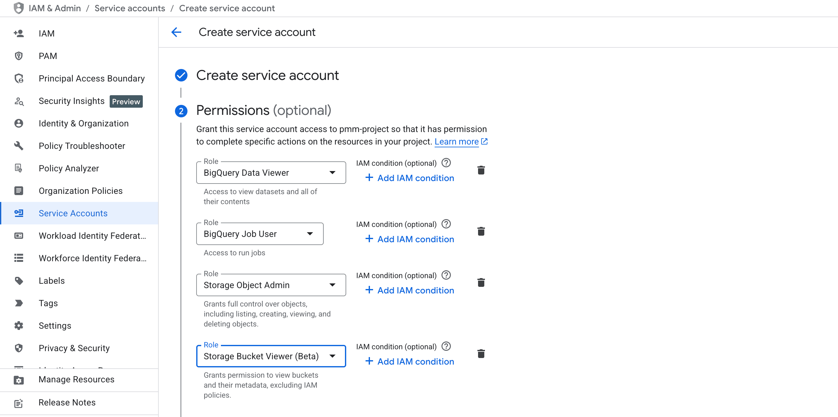 إنشاء مفتاح حساب خدمة بأذونات BigQuery وCloud Storage