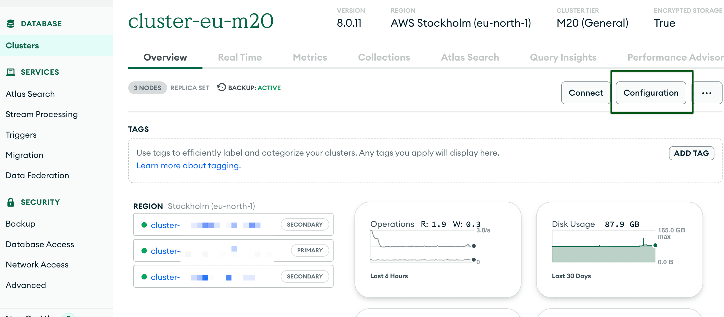 Accéder à la configuration du cluster