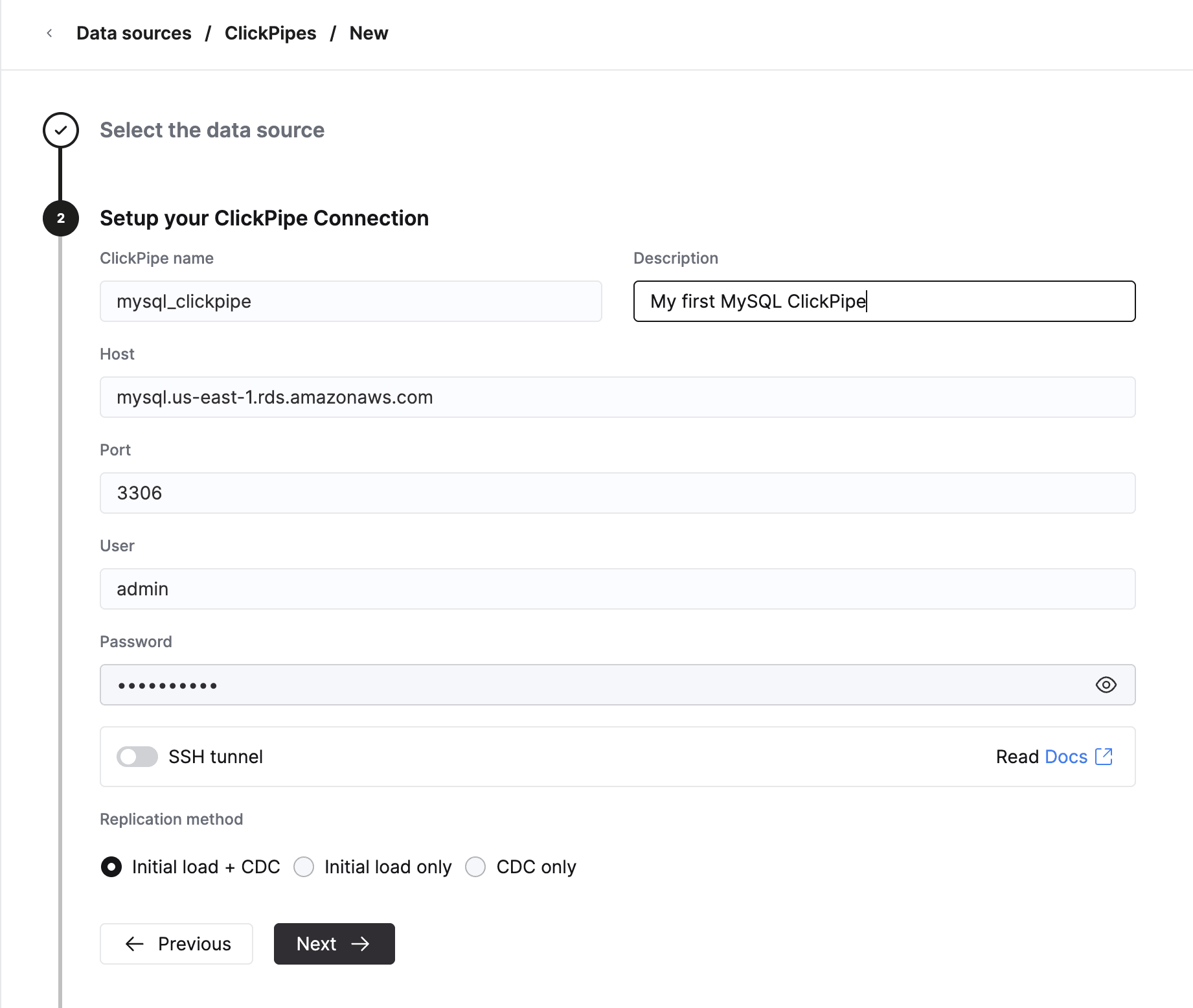 Renseignez les informations de connexion