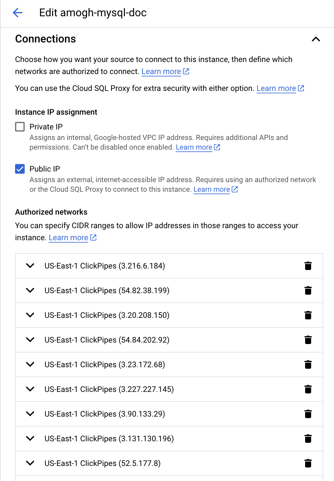 إضافة عناوين IP إلى قائمة السماح في GCP MySQL