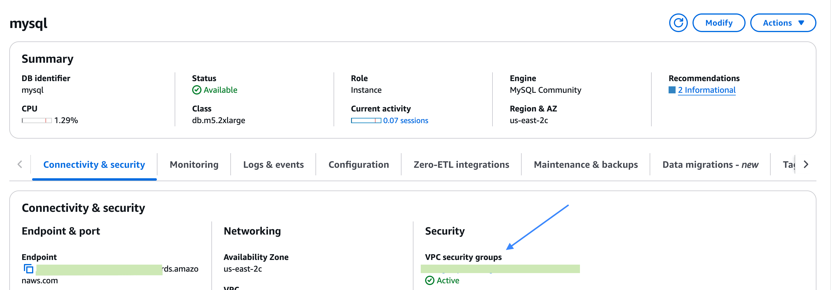 Where to find security group in RDS?