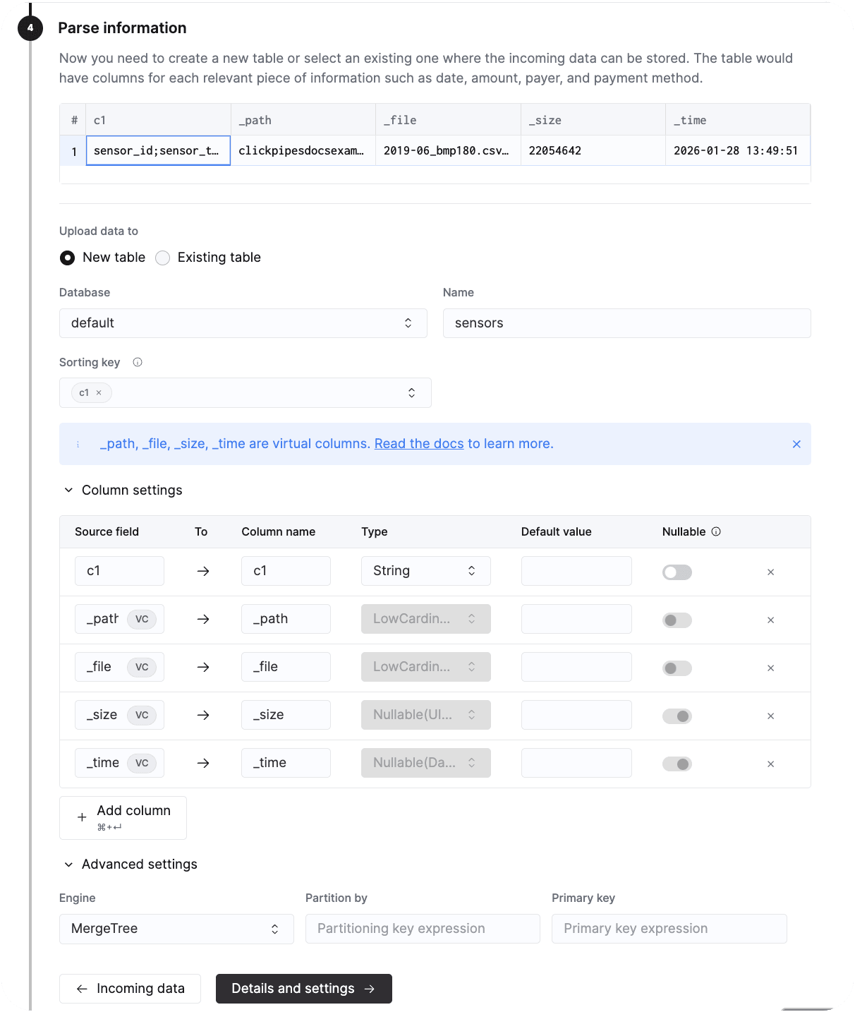 Parse information