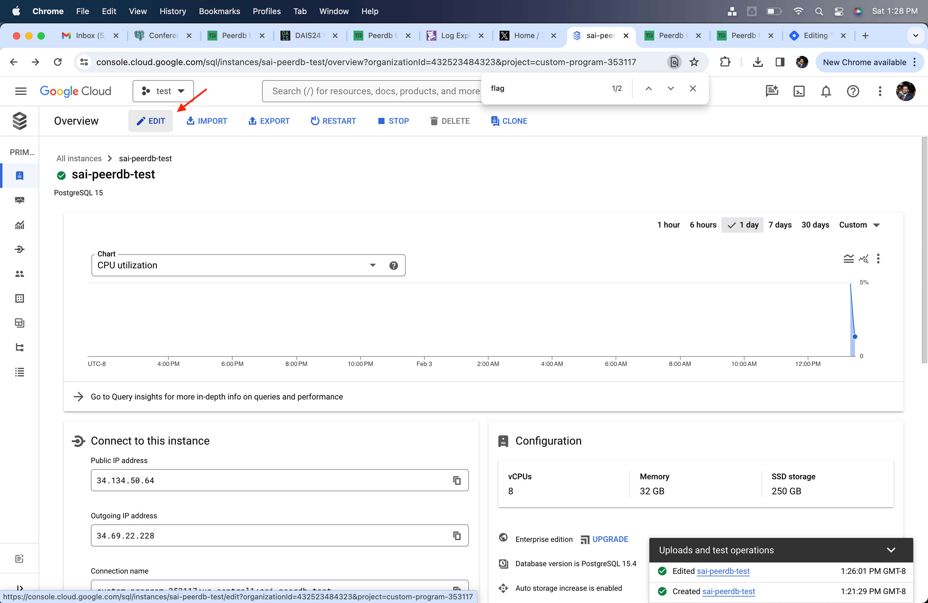 زر Edit في Cloud SQL Postgres
