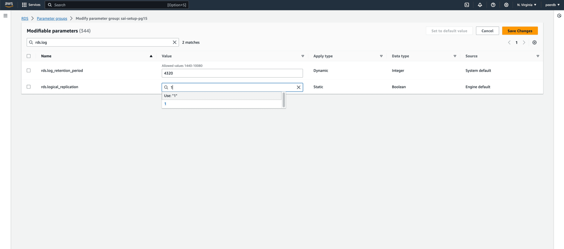Cambiar rds.logical_replication