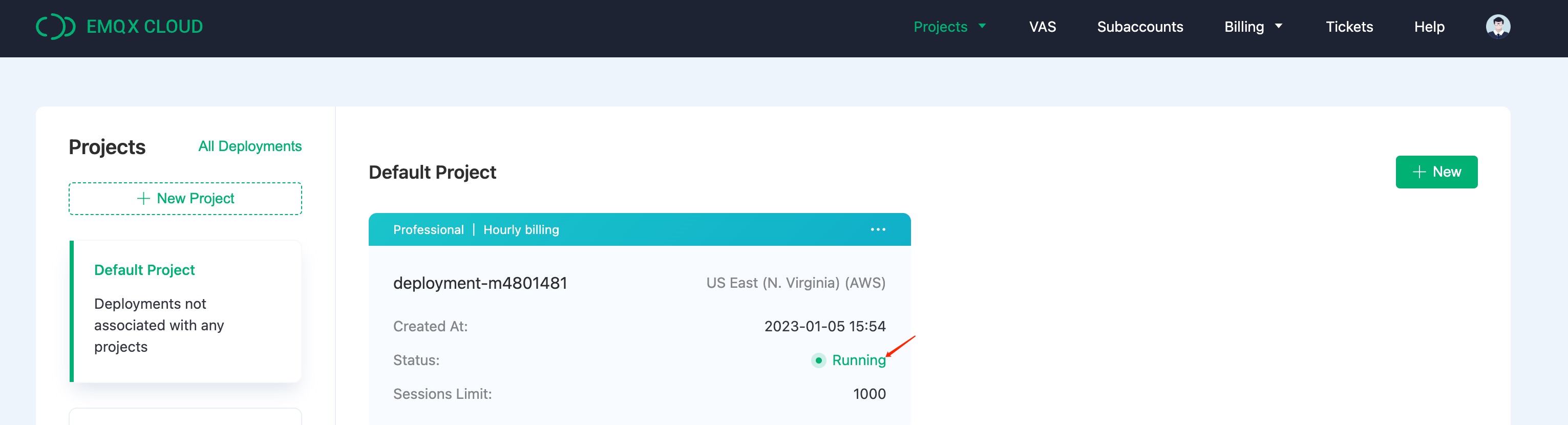 EMQX Cloud Create Deployment Step 2 showing region selection