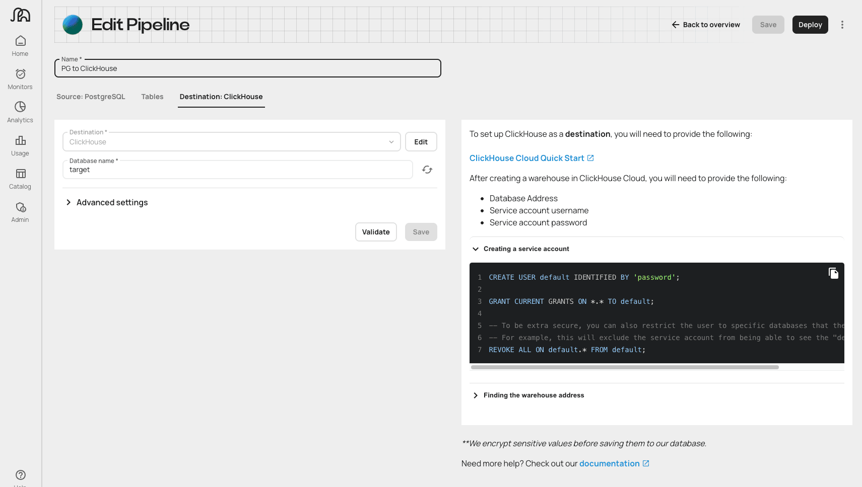 Artie Edit Pipeline interface