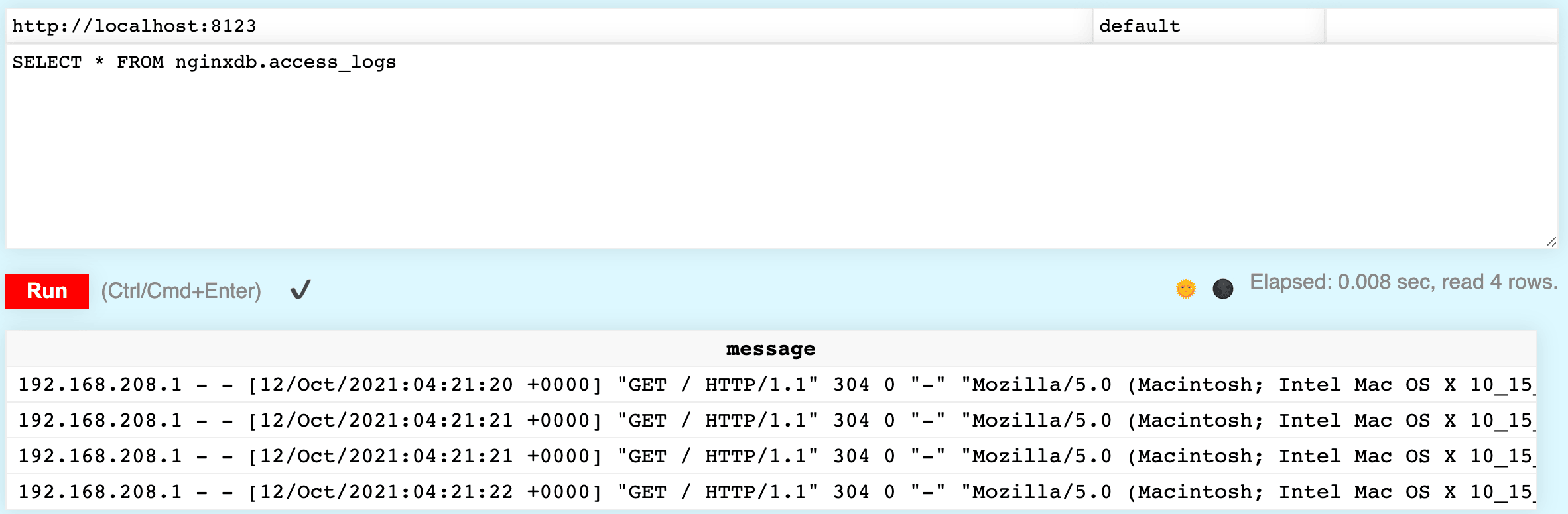 View ClickHouse logs in table format