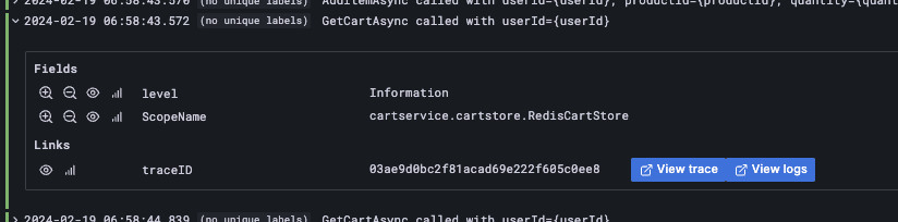 Example of extra fields on logs query