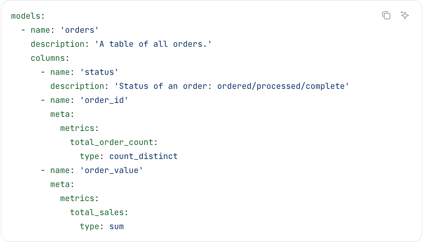 Example of metrics being defined in the .yml file