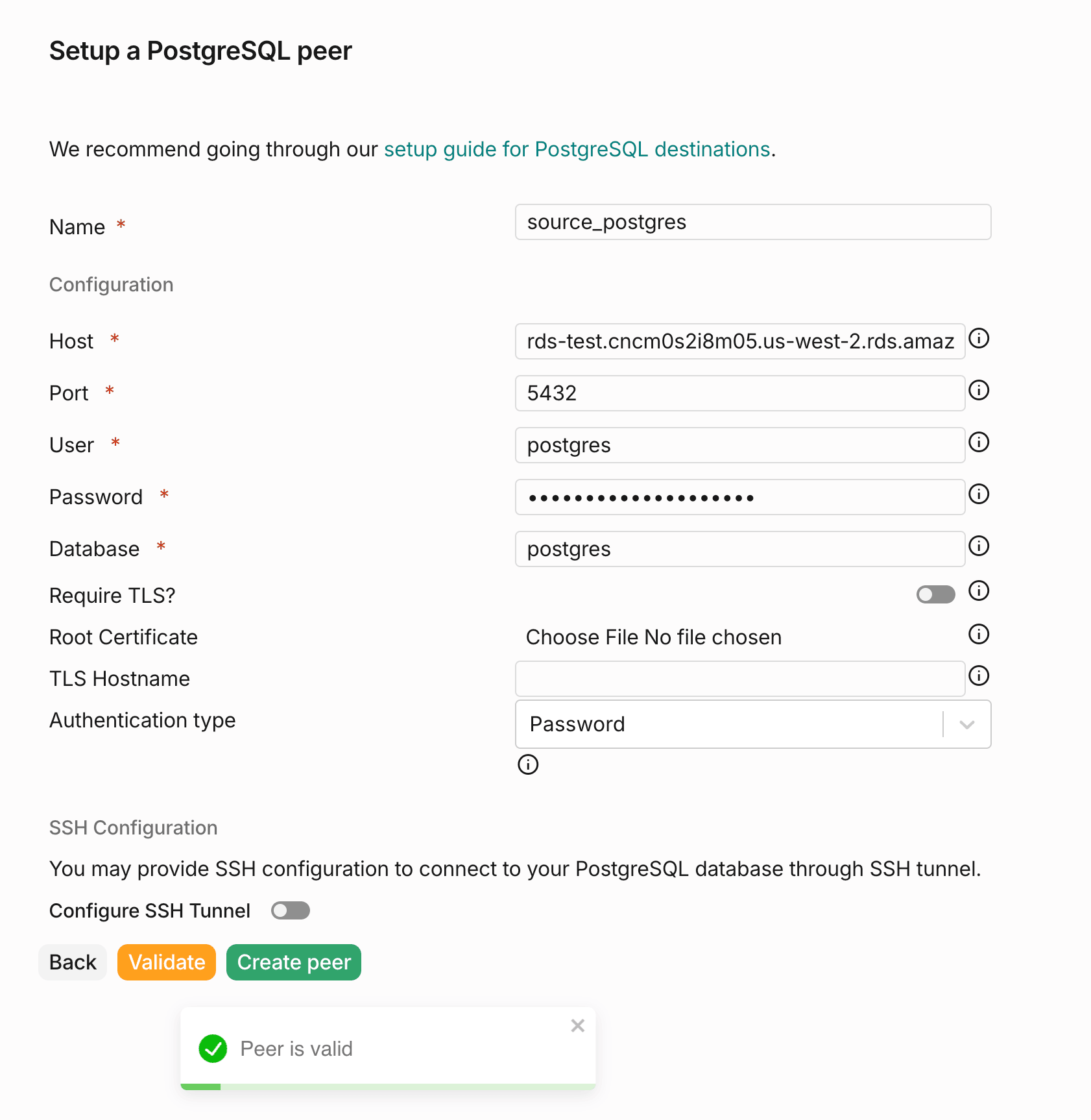 Source Peer Creation