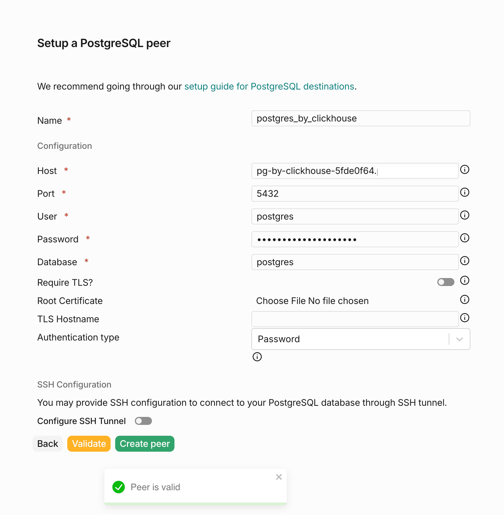 Target Peer Creation