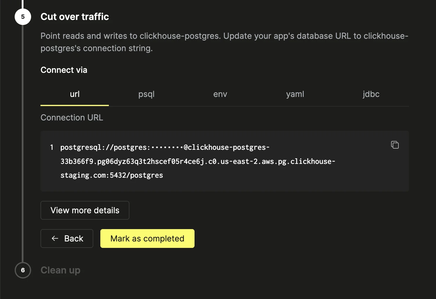 Post-migration step 5: cut over traffic using the Managed Postgres connection string