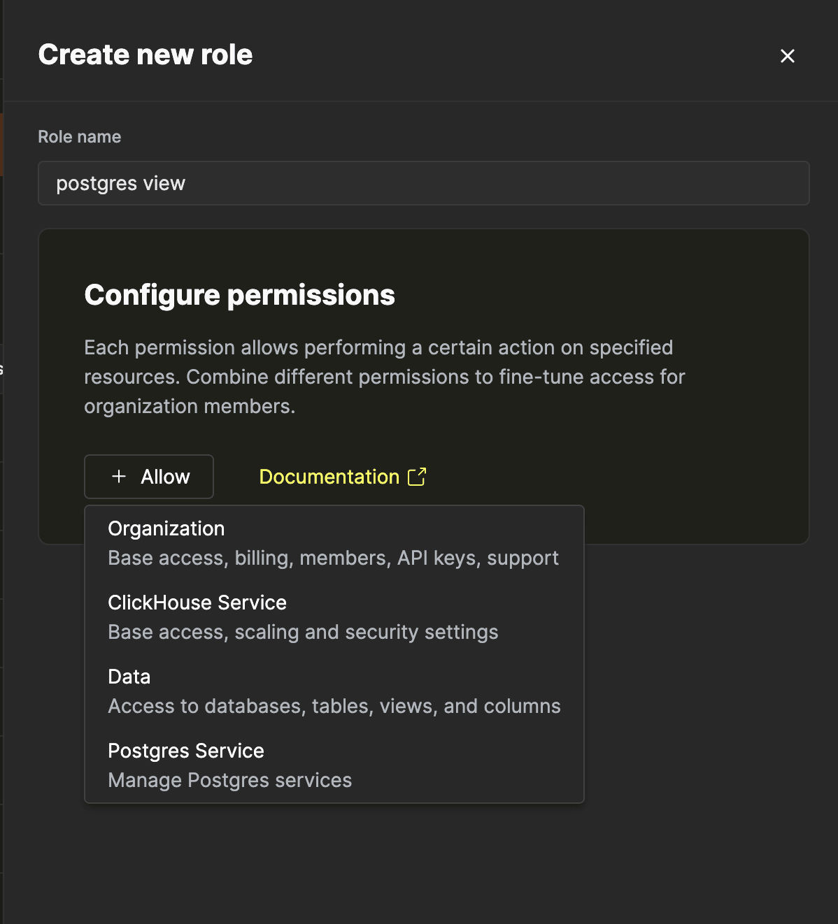 Selecting the Postgres Service entity