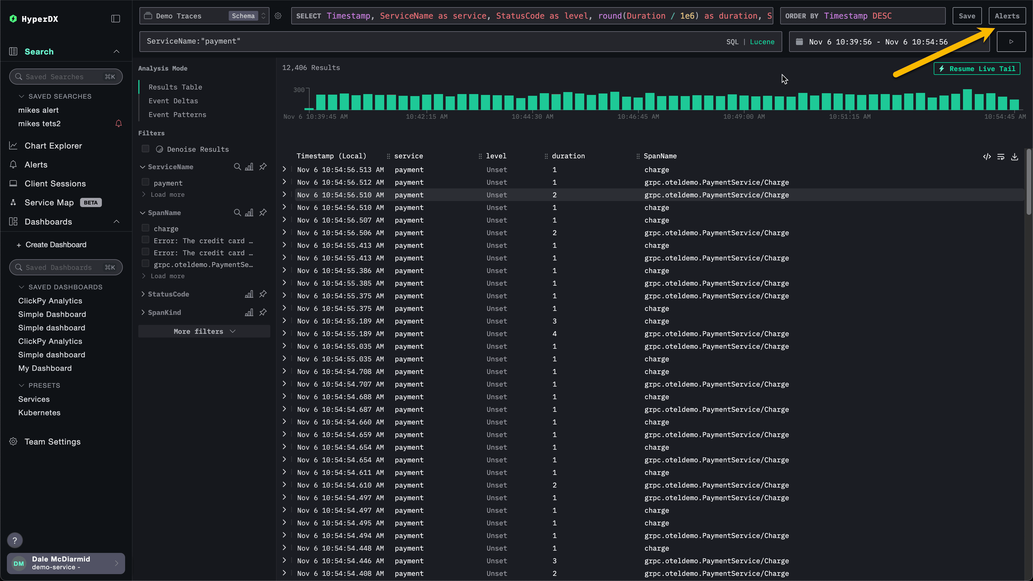 Alerts search view