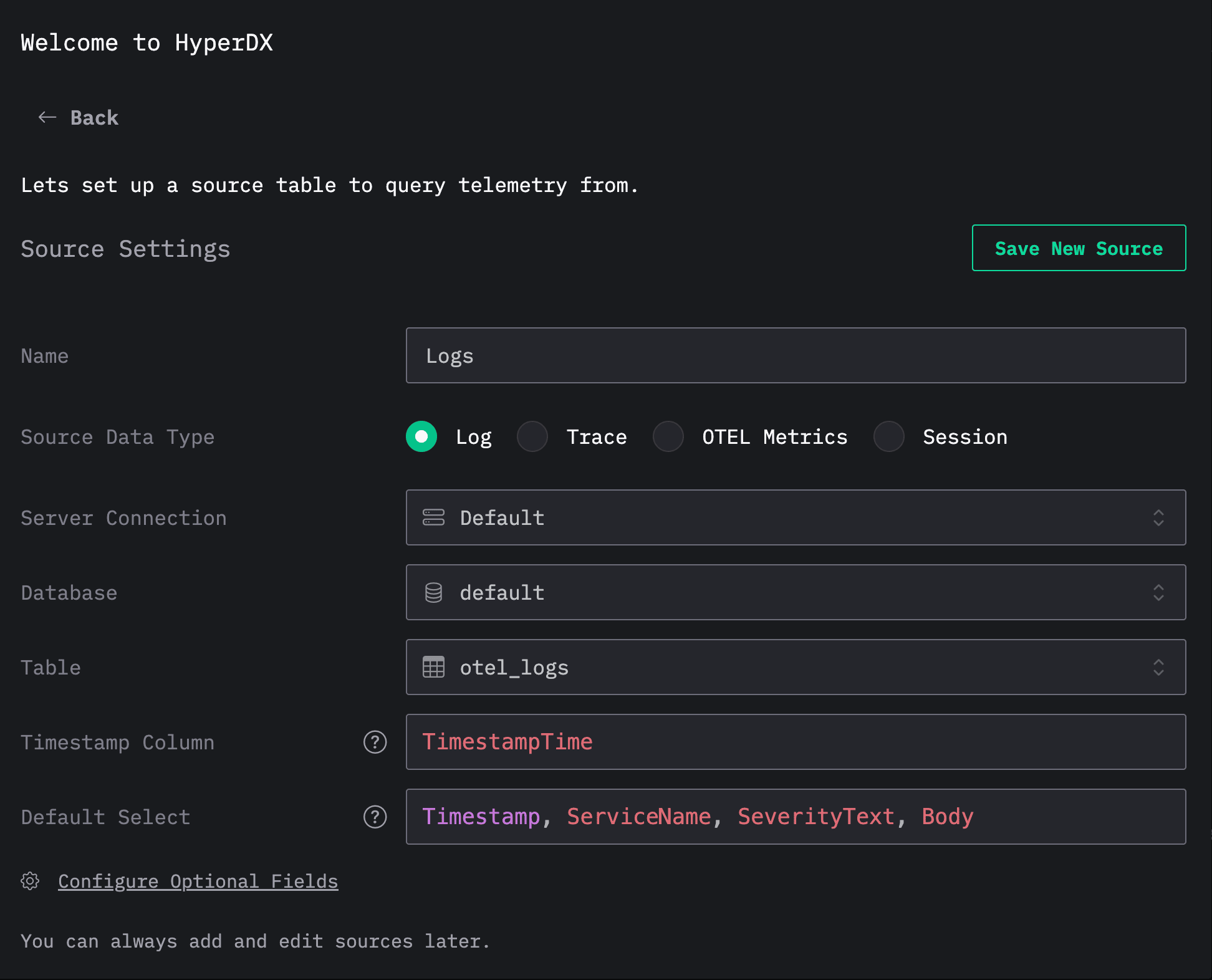 Create logs source